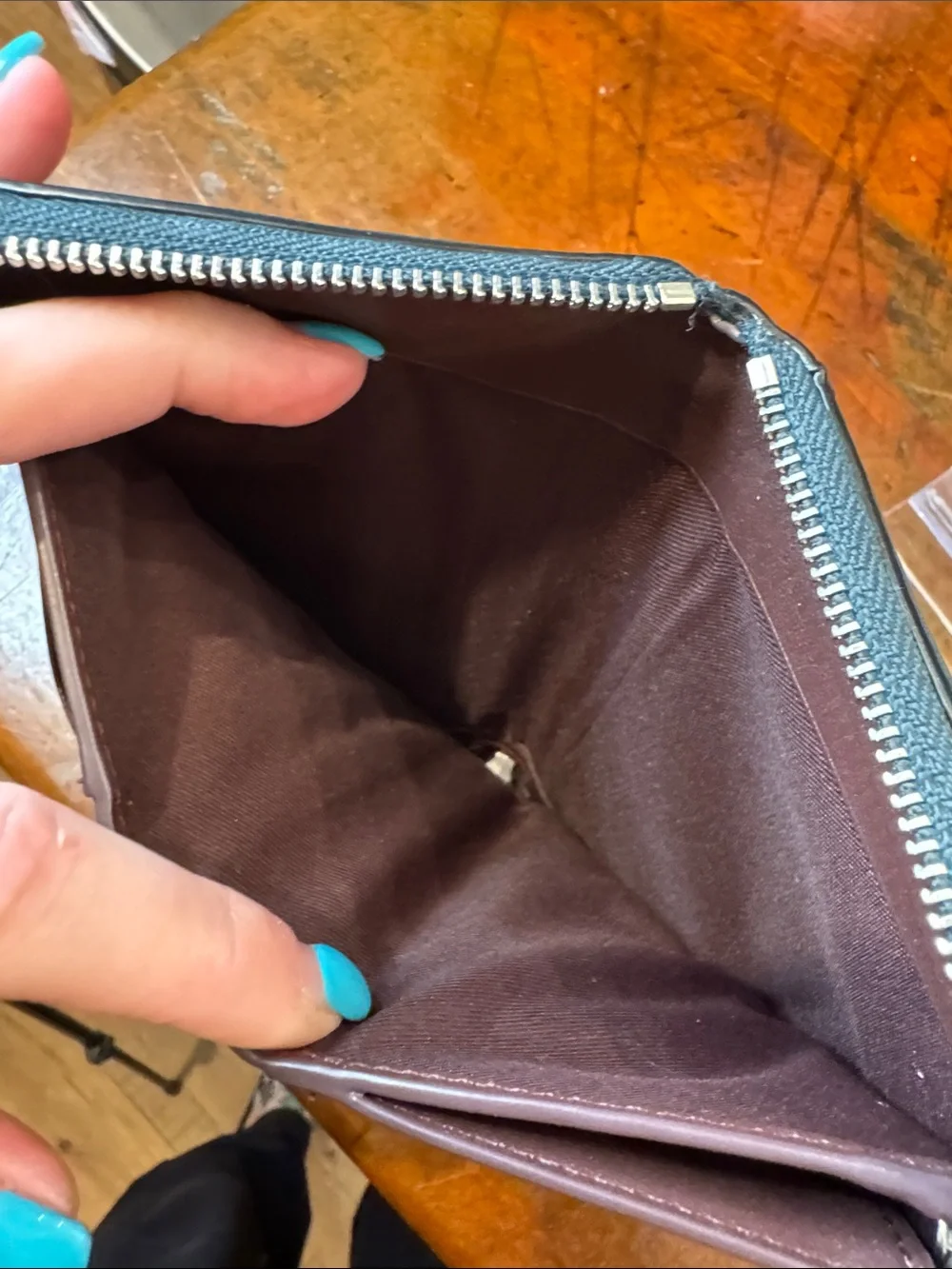 Coach Teal Zip Wallet with Silver Logo - Picture 9 of 11